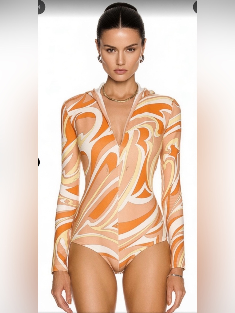 Emilio Pucci Orange Marmo Scuba Bodysuit Small $875